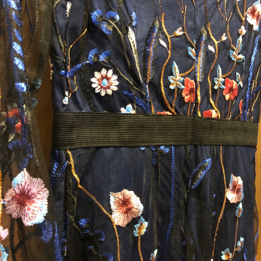 Embroidered illusion sleeve dress